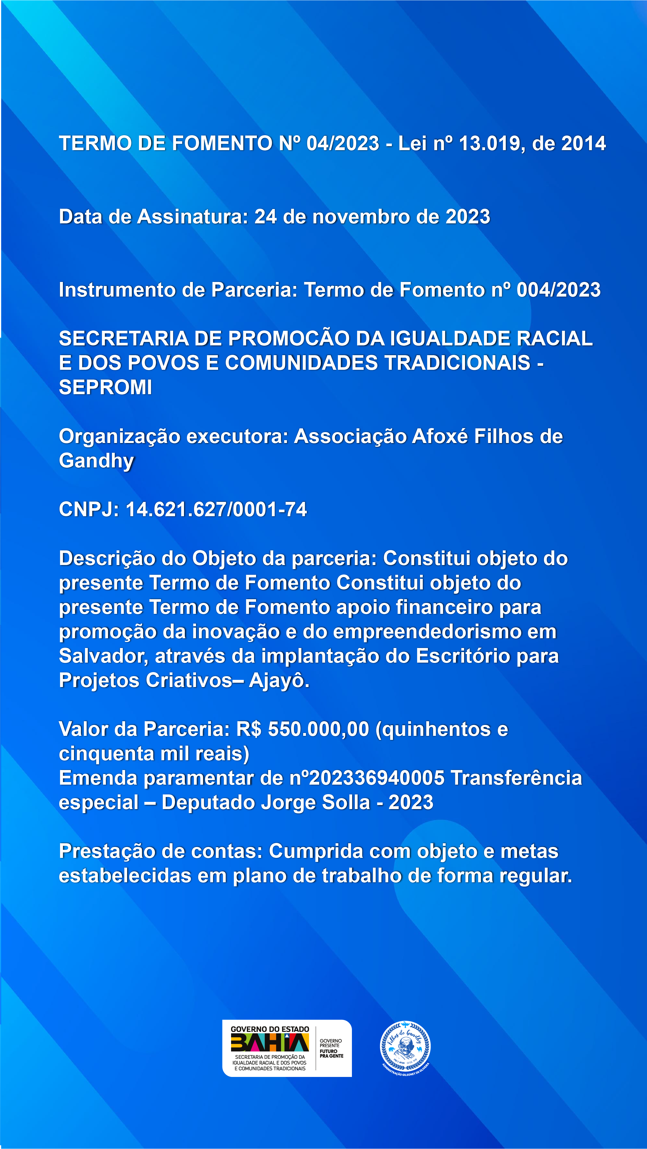 TERMO DE FOMENTO Nº 04/2023 - Lei nº 13.019, de 2014