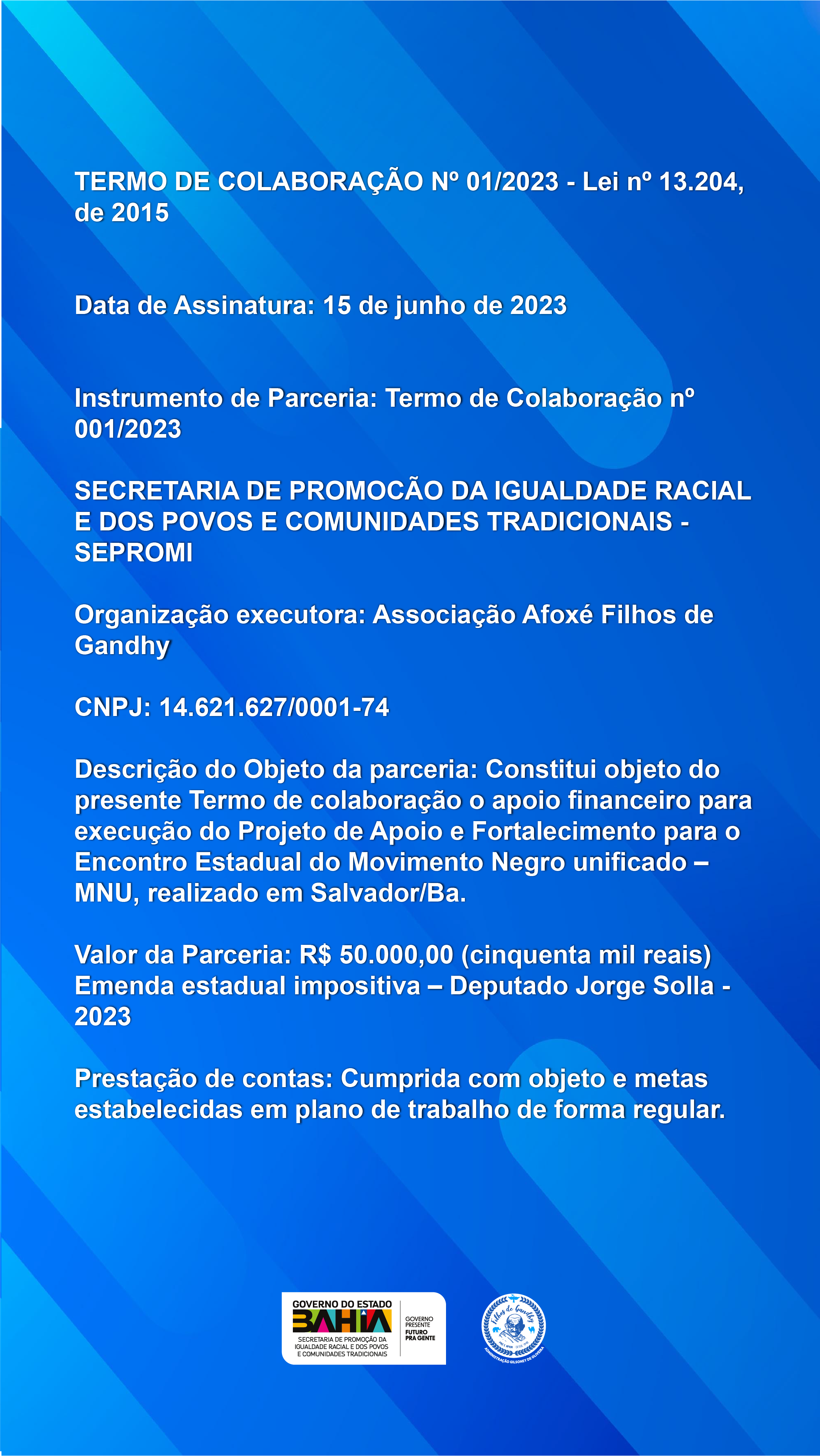 TERMO DE COLABORAÇÃO Nº 01/2023 - Lei nº 13.204, de 2015